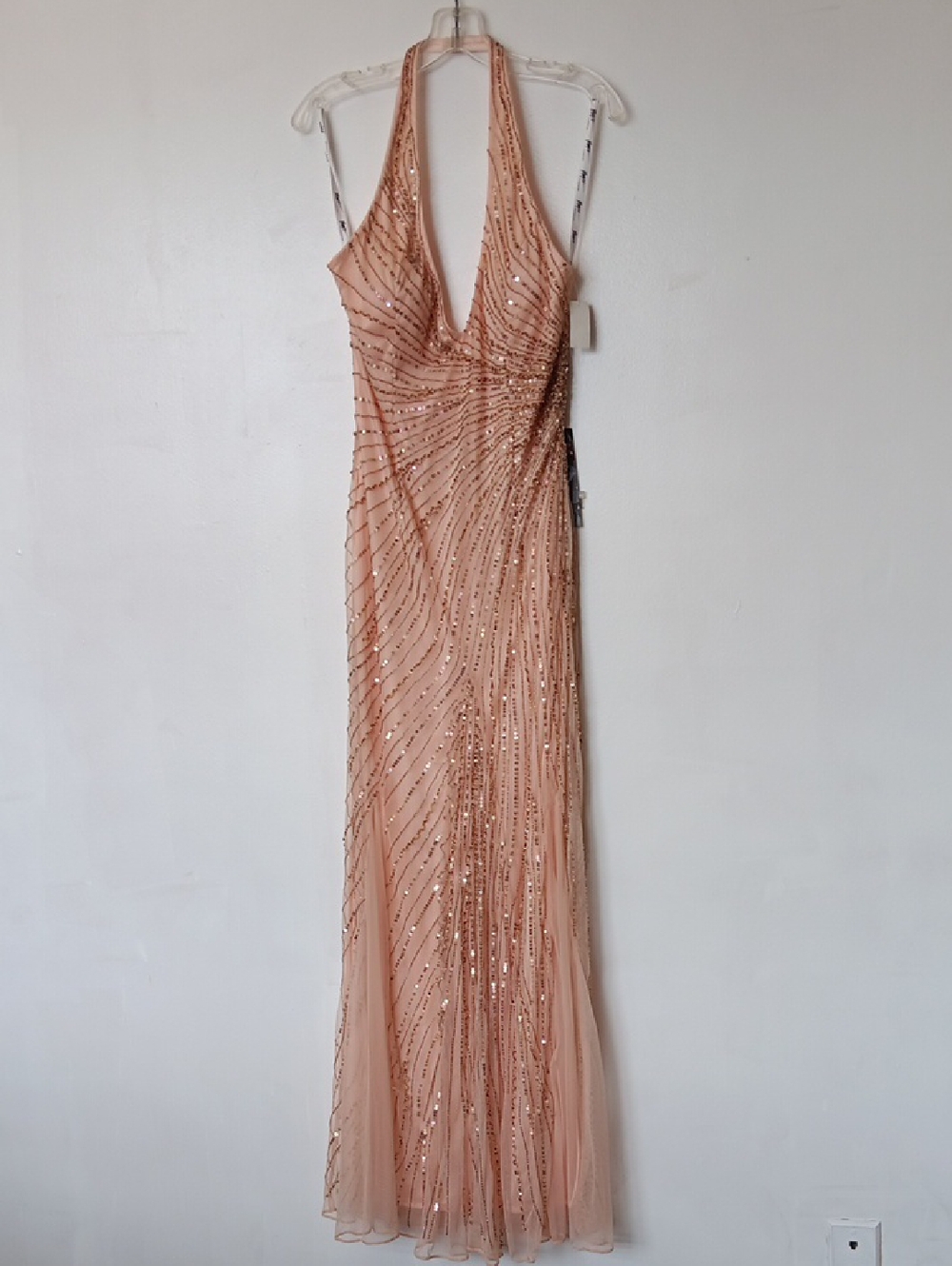 Vintage Vivace Elegant Nude Sequin Halter Evening Gown